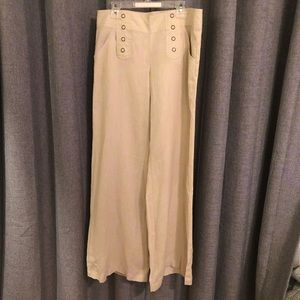 Linen pants with symmetrical button front detail